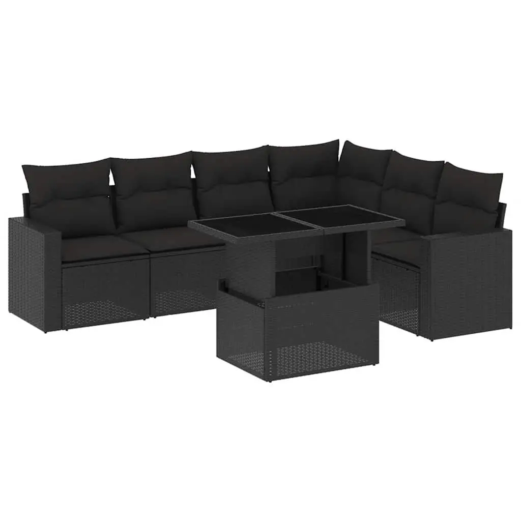 7 Piece Garden Sofa Set PE Rattan Modular Outdoor Furniture with Cushions Black