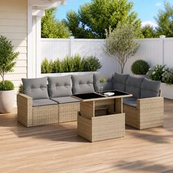 Practical 7 Piece Garden Sofa Set with Beige Cushions