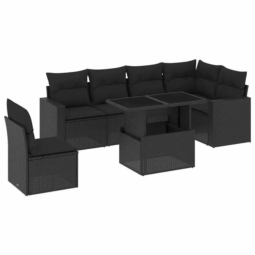7 Piece Garden Sofa Set PE Rattan Outdoor Patio Furniture Black with Cushions