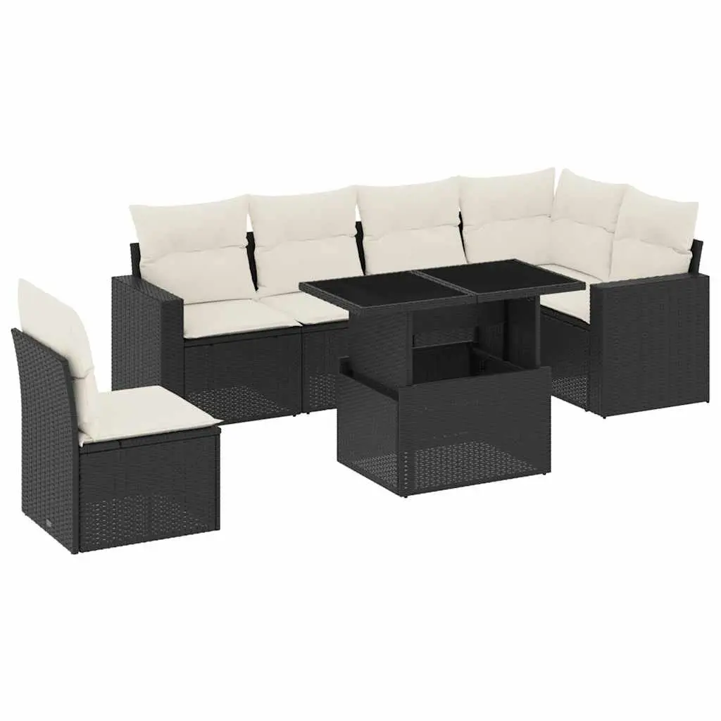 Garden Sofa Set PE Rattan 7 Piece Outdoor Furniture Modular Black