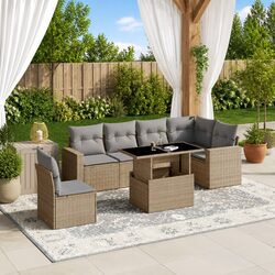 7 Piece Garden Sofa Set Beige Outdoor Furniture Patio Rattan with Cushions