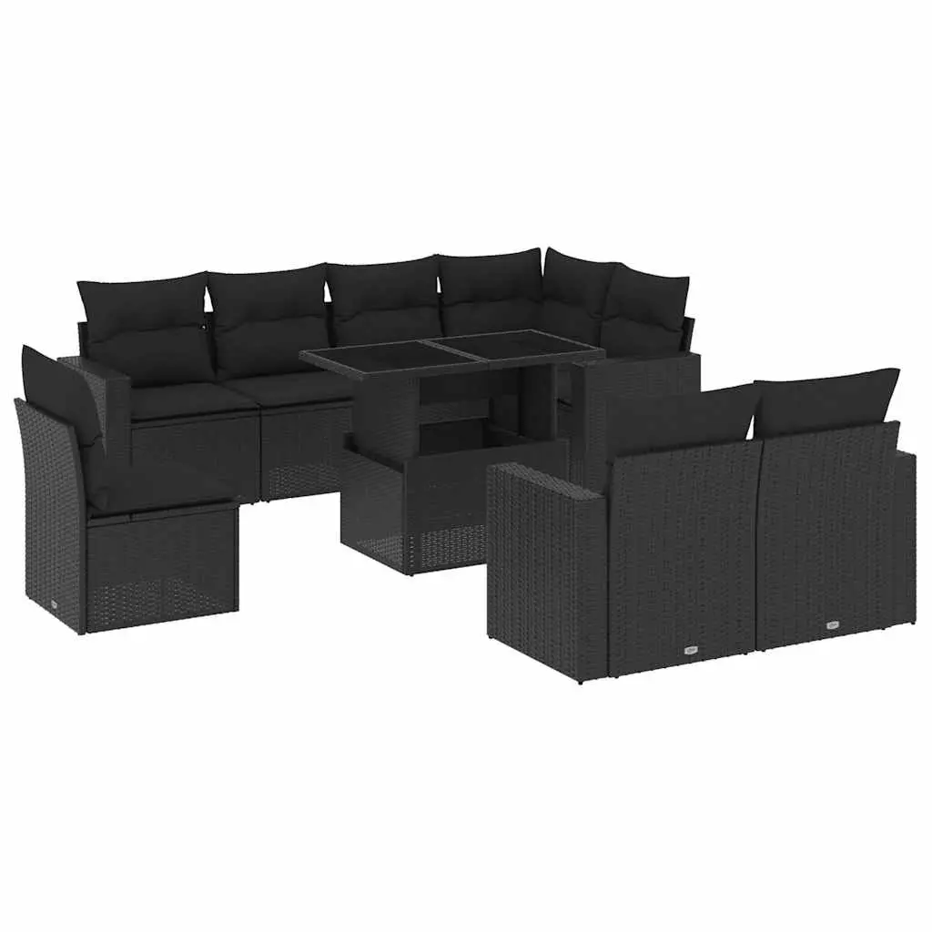 Garden Sofa Set 9 Piece Outdoor Furniture Patio Black with Cushions Modular