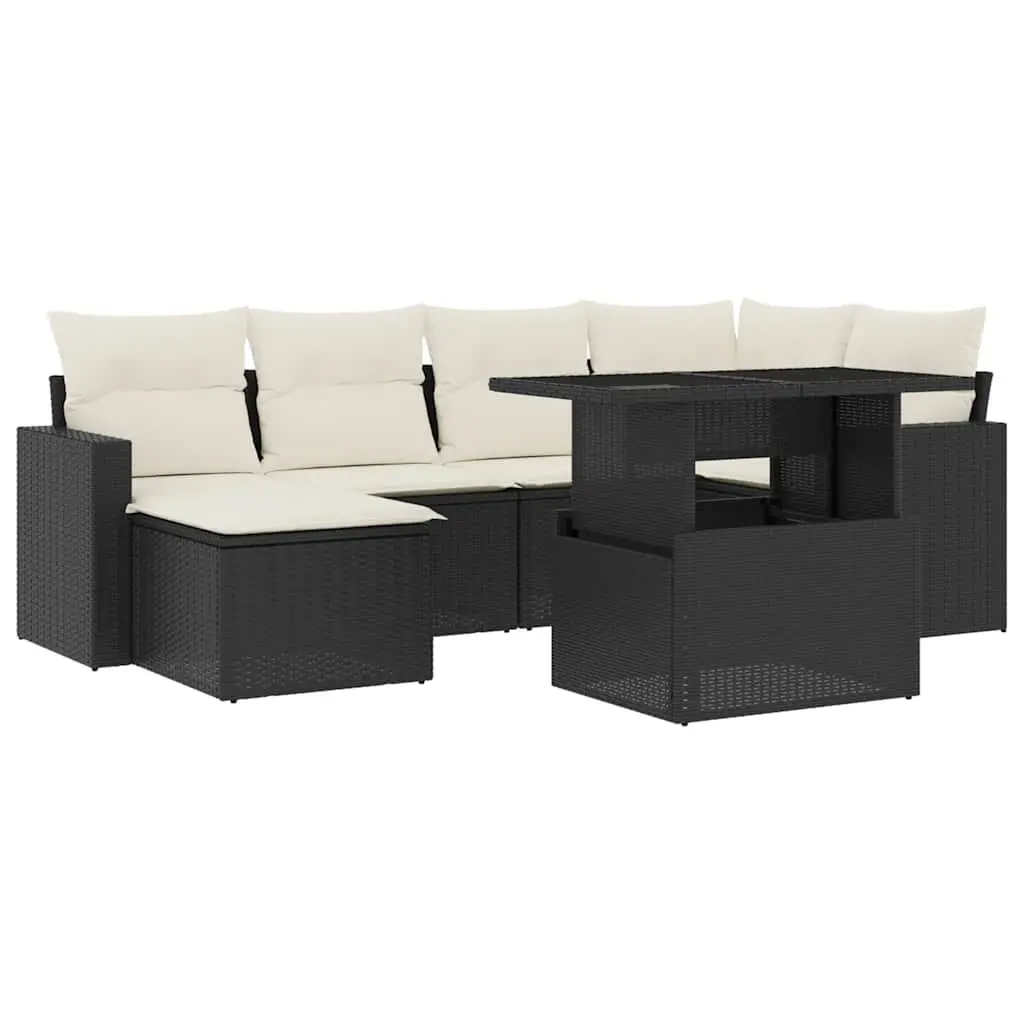7 Piece Garden Sofa Set PE Rattan Modular Outdoor Furniture Black with Cushions
