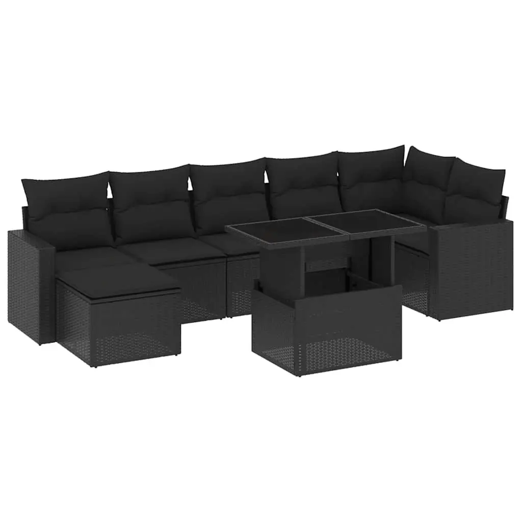 Garden Sofa Set PE Rattan 8 Piece Outdoor Furniture Patio Lounging Black