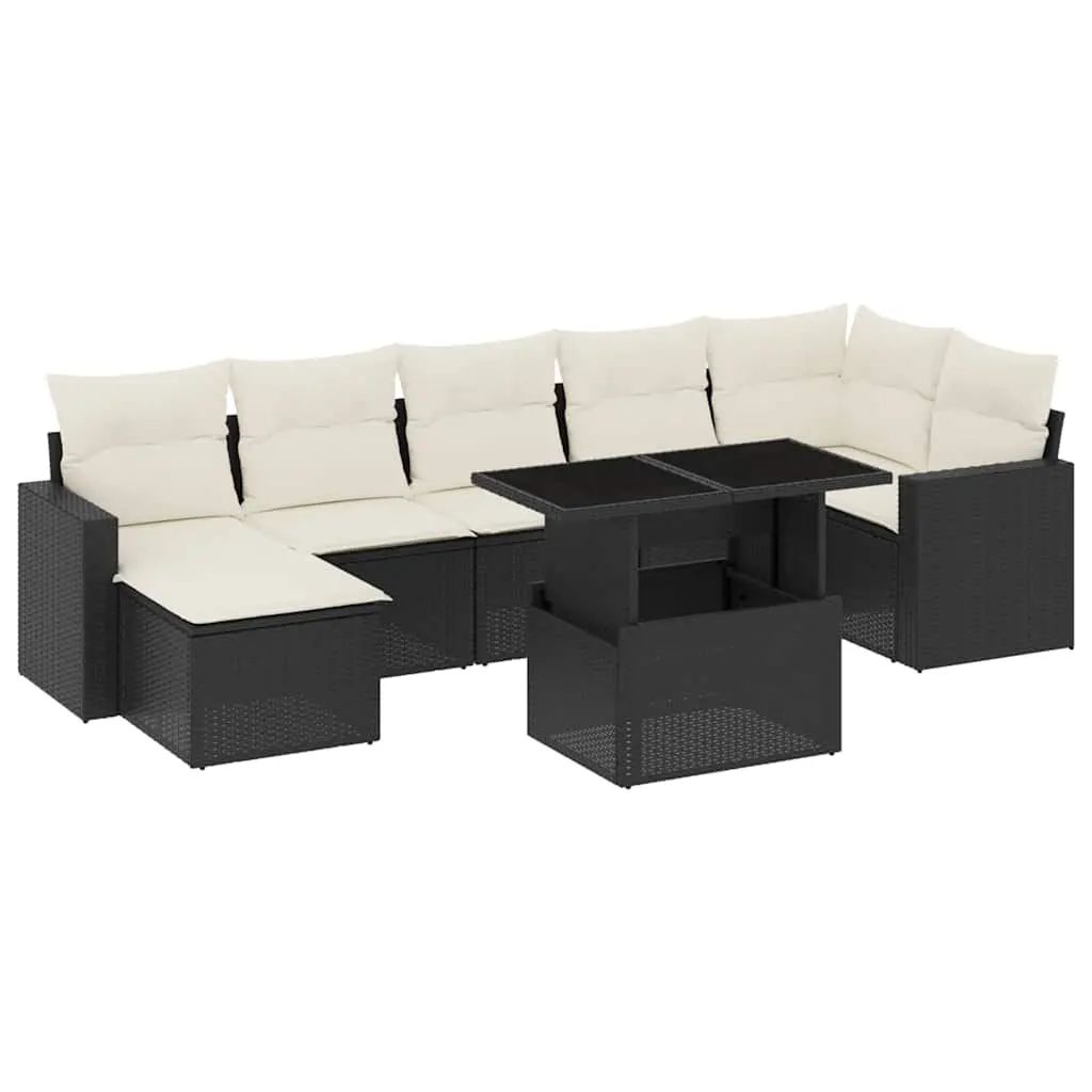 8 Piece Outdoor Patio Furniture Sofa Set PE Rattan Black with Cushions