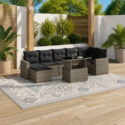 Garden Sofa Set 8 Piece Outdoor Furniture Grey Poly Rattan Patio with Cushions