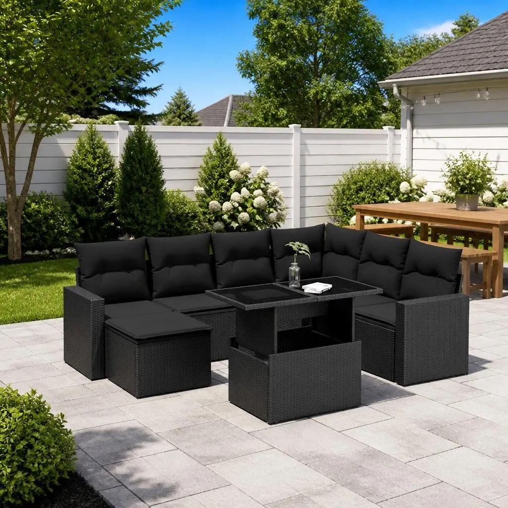 Modular Outdoor Furniture Set 8 Piece Poly Rattan Black Patio Sofa