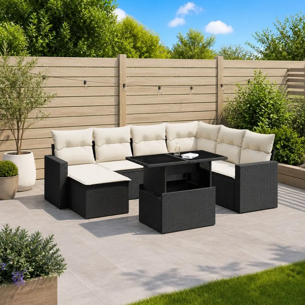 Garden Sofa Set 8 Piece Outdoor Furniture Patio Black Poly Rattan Modular with