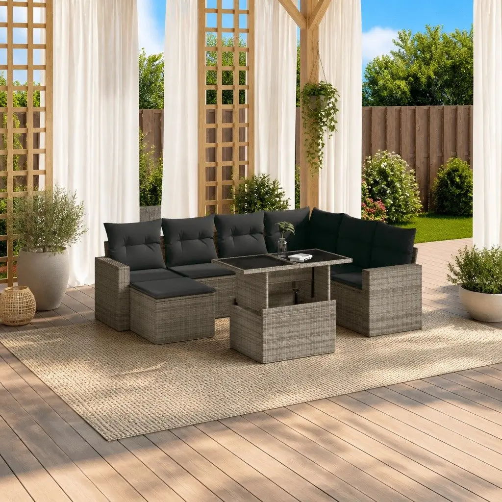 Garden Sofa Set PE Rattan 8 Piece Modular Outdoor Furniture Grey with Cushions
