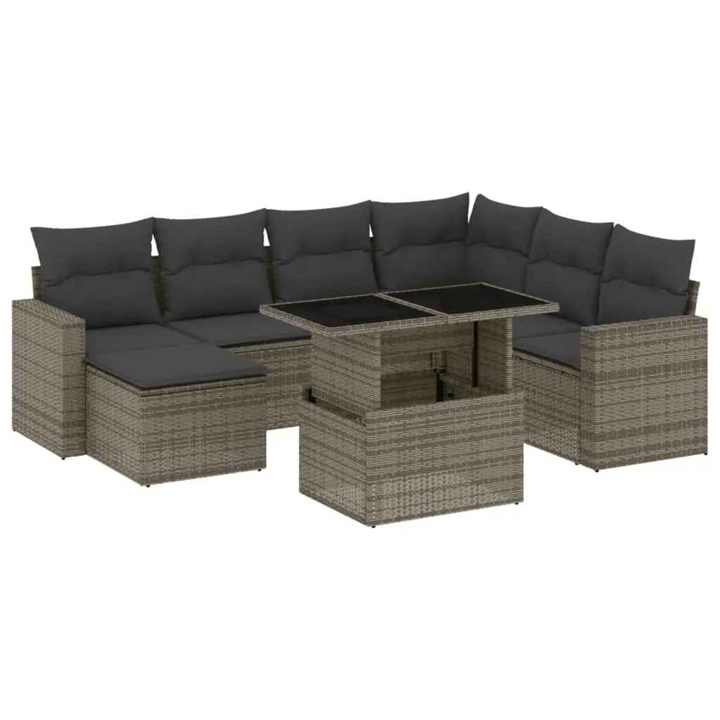 Garden Sofa Set PE Rattan 8 Piece Modular Outdoor Furniture Grey with Cushions