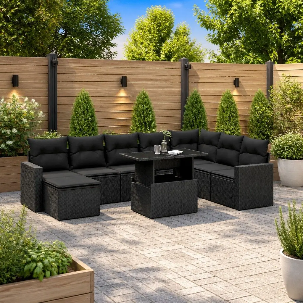 Garden Sofa Set Modular PE Rattan 9 Piece Outdoor Furniture Black