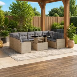 Versatile 10-Piece Outdoor Sofa Set in Beige Rattan