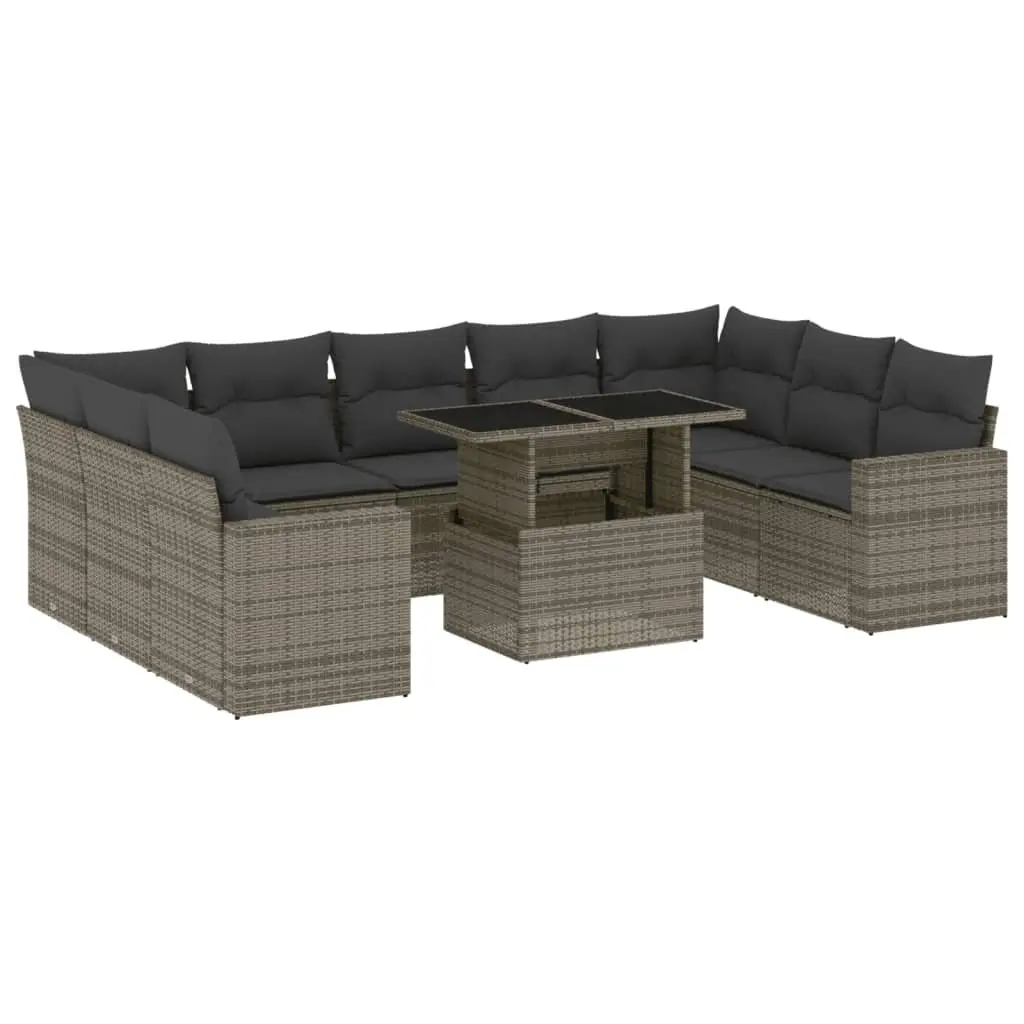 10 Piece Modular Outdoor Sofa Set Grey PE Rattan with Cushions