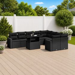 10 Piece Garden Sofa Set Outdoor Furniture Black Poly Rattan Patio Sectional