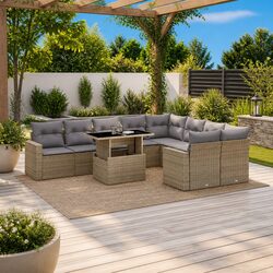 10-Piece Beige Modular Patio Sofa Set with Adjustable Table