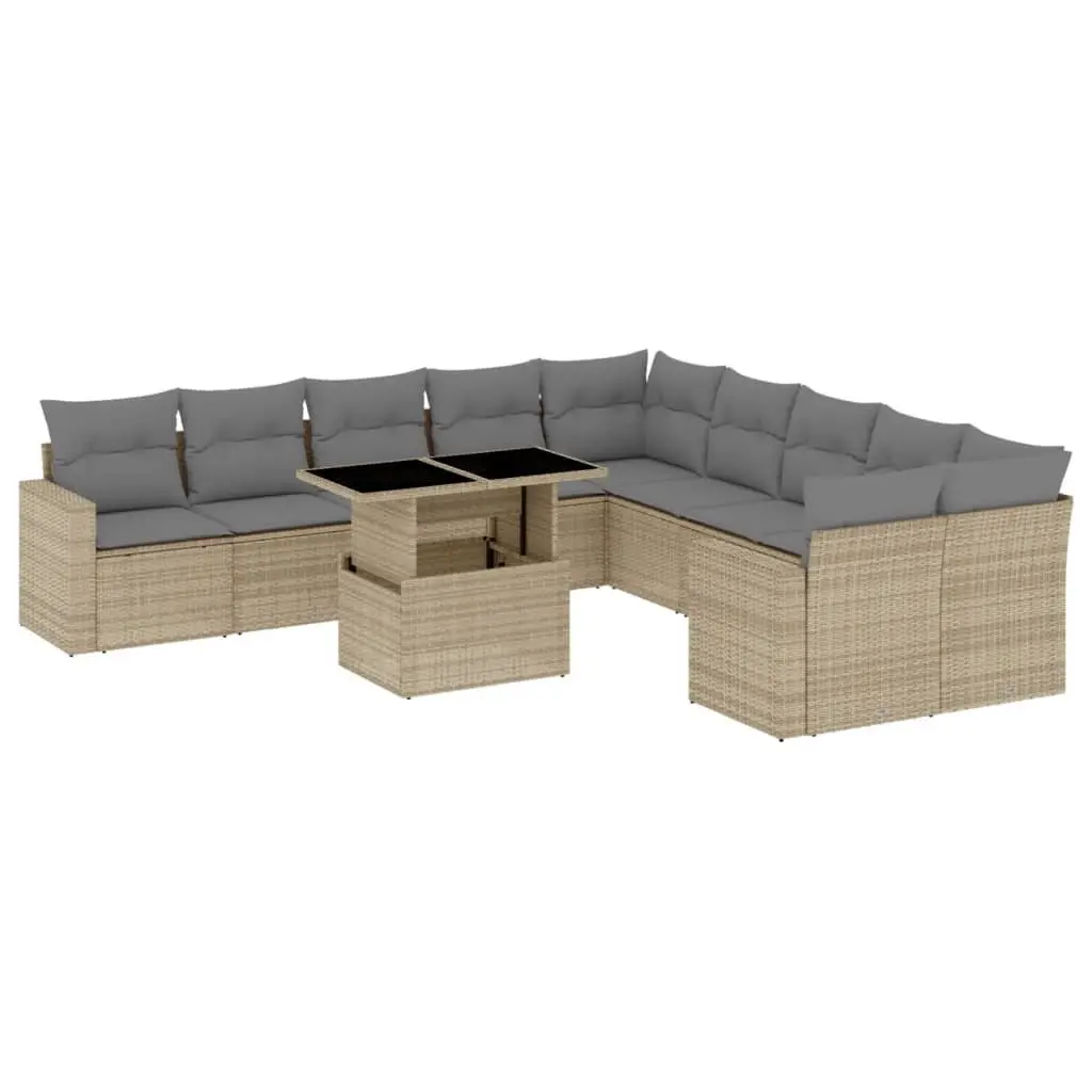 Garden Sofa Set PE Rattan 11 Piece Beige Modular with Cushions