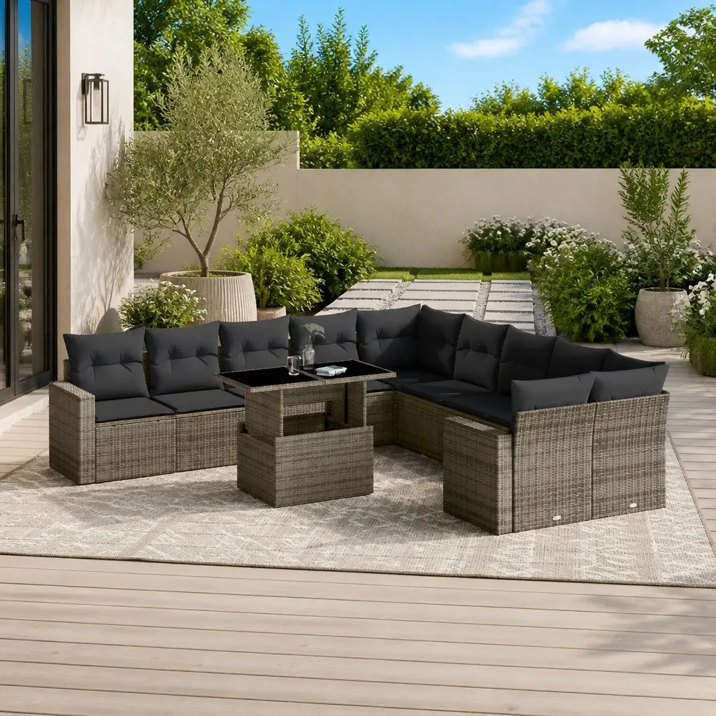 Garden Sofa Set 11 Piece Outdoor Furniture Patio Lounge Grey Poly Rattan