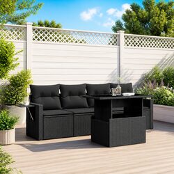 Garden Sofa Set 5 Piece Outdoor Furniture Black Poly Rattan Adjustable Table