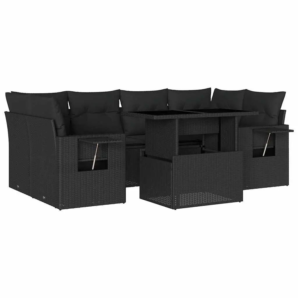 7 Piece Modular Garden Sofa Set Outdoor Furniture Adjustable Black PE Rattan Cushions