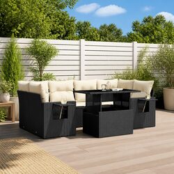 7 Piece Garden Sofa Set with Adjustable Dining Table Outdoor Furniture Black