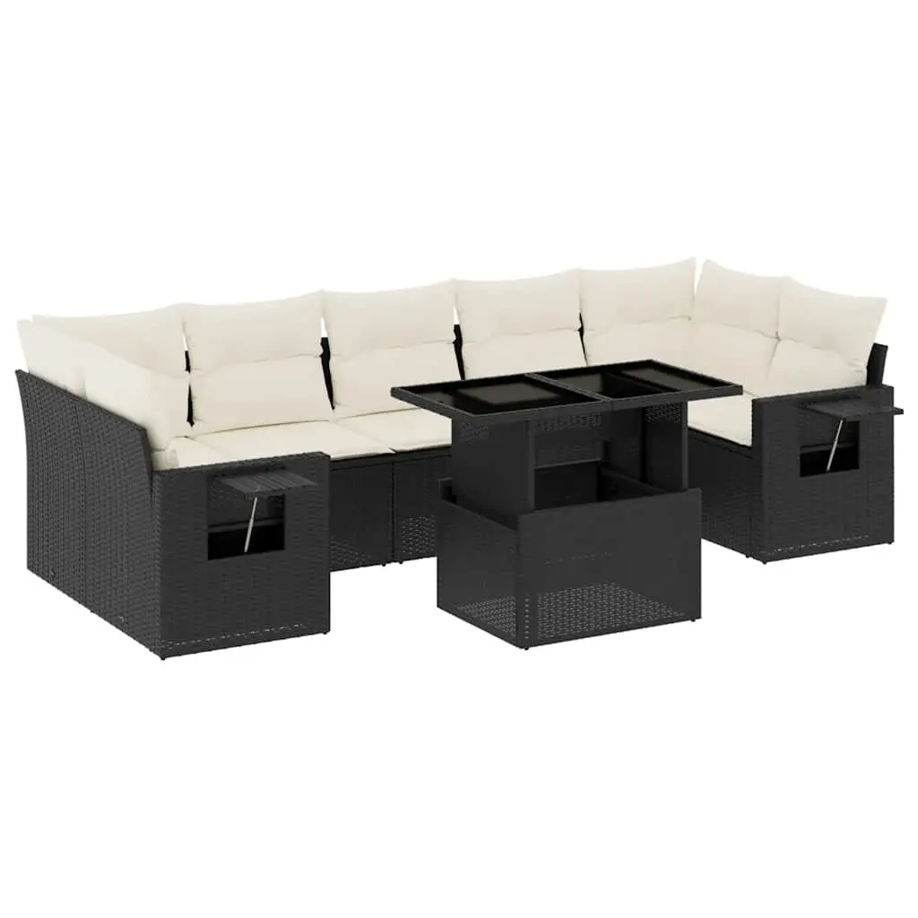 Garden Sofa Set 8 Piece Modular Outdoor Furniture Black PE Rattan
