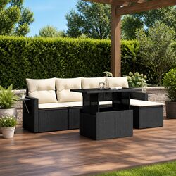 Versatile Black 6-Piece Garden Sofa Set for Outdoor Comfort