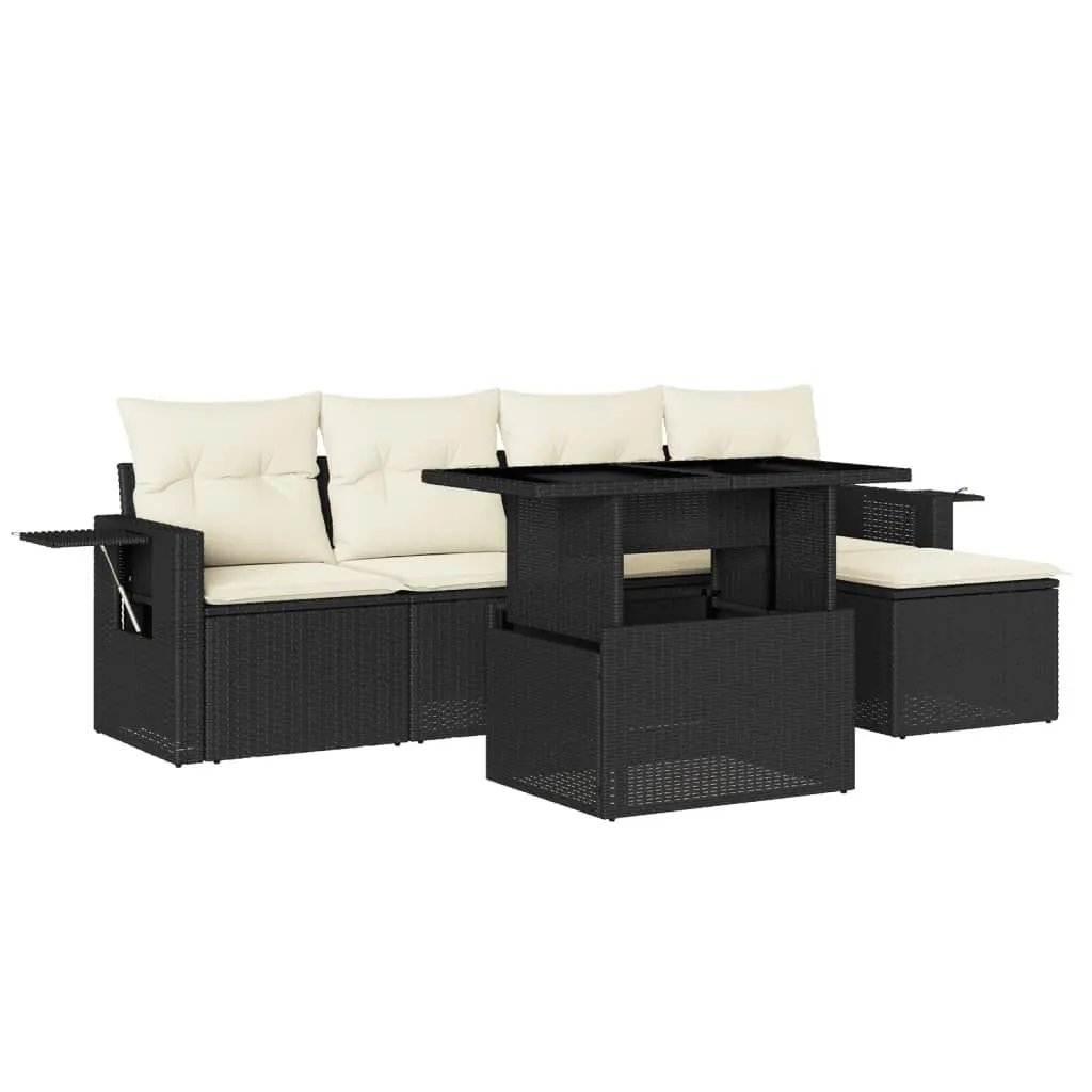 Garden Sofa Set 6 Piece PE Rattan Modular Outdoor Furniture Black