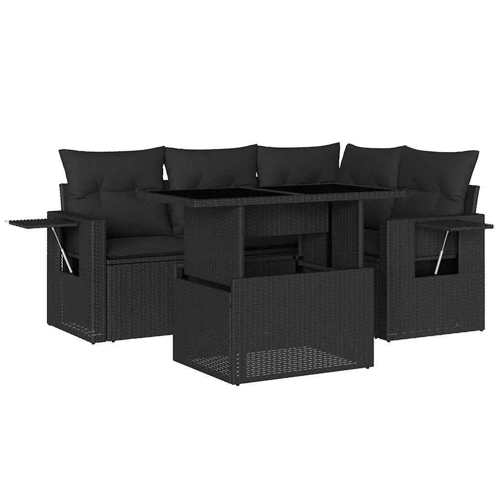 Garden Sofa Set 5 Piece PE Rattan Modular Black with Adjustable Table