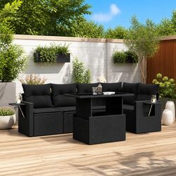 Modular 6 Piece Black Garden Sofa Set for Patio with Cushions