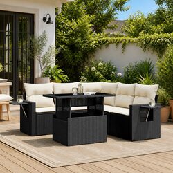 Practical 6-Piece Black Rattan Sofa Set for Your Patio