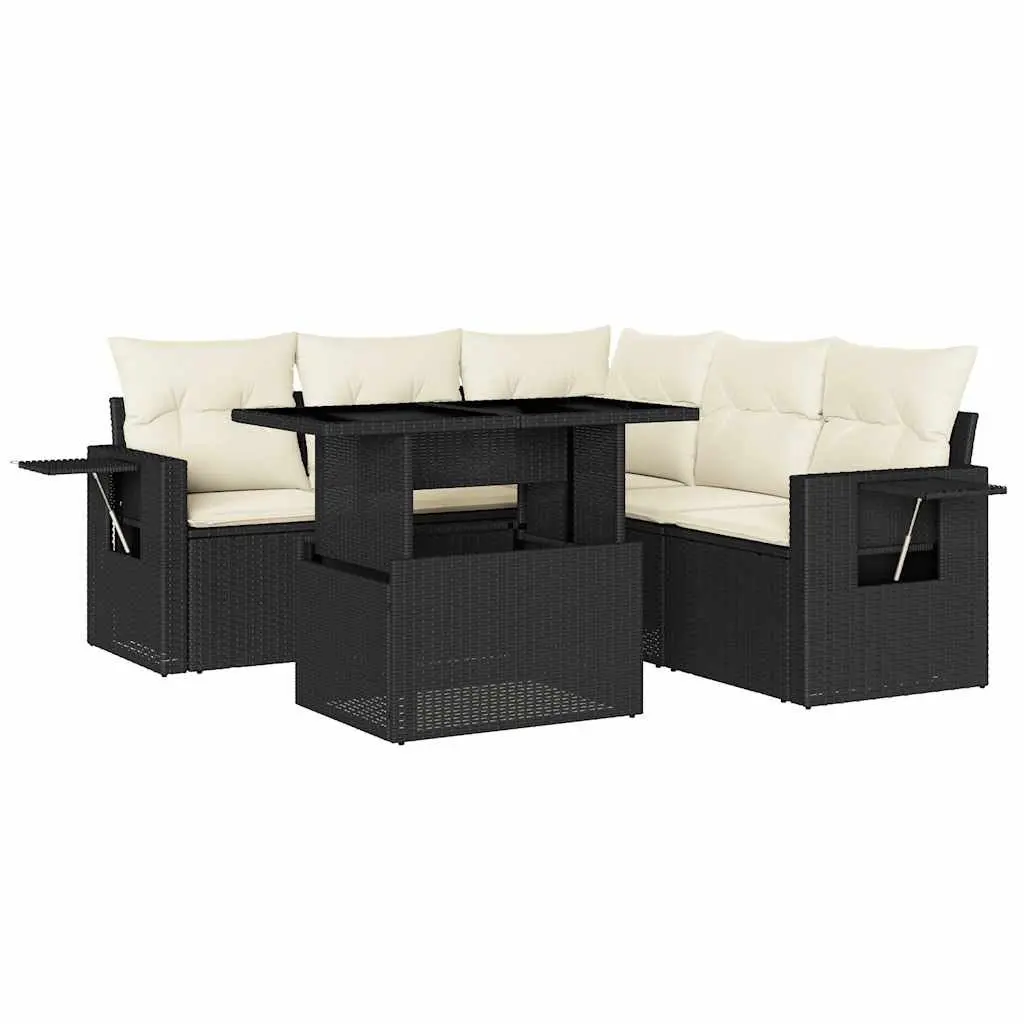 Garden Sofa Set Modular 6 Piece PE Rattan Outdoor Furniture Black