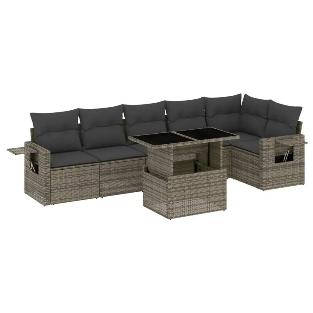 Garden Sofa Set PE Rattan 7 Piece Modular Grey with Cushions Outdoor Furniture