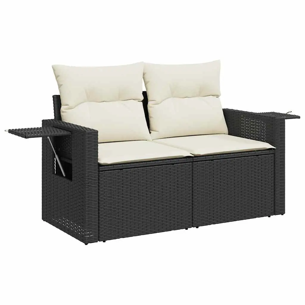 7 Piece Garden Sofa Set Poly Rattan Black Outdoor Patio Furniture with Cushions