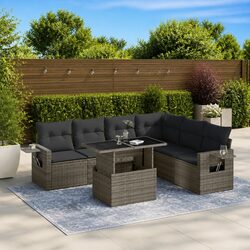 7 Piece Garden Sofa Set Outdoor Patio Furniture with Cushions Grey Poly Rattan