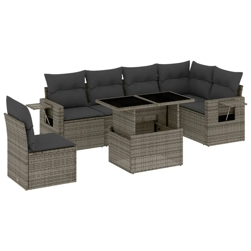 7 Piece Garden Sofa Set Outdoor Furniture Grey Poly Rattan with Cushions Patio