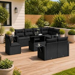 9 Piece Garden Sofa Set Outdoor Furniture Patio Black with Cushions Modular