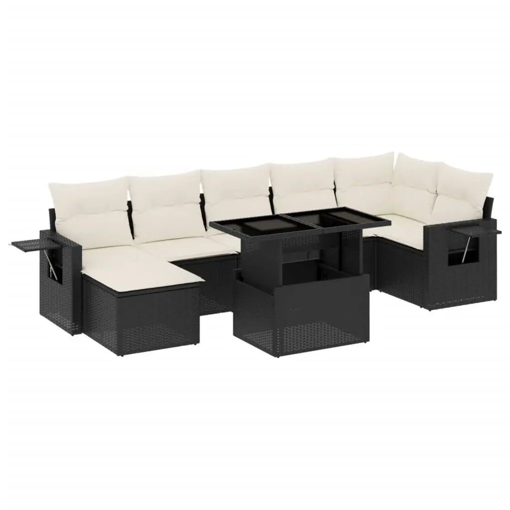 Garden Sofa Set PE Rattan 8 Piece Modular Outdoor Furniture Black with Cushions