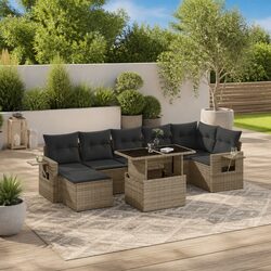 Garden Sofa Set 8 Piece Outdoor Furniture Grey Poly Rattan Modular Patio Seating