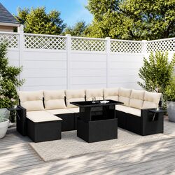 8-Piece Black Rattan Sofa Set for Outdoor Use
