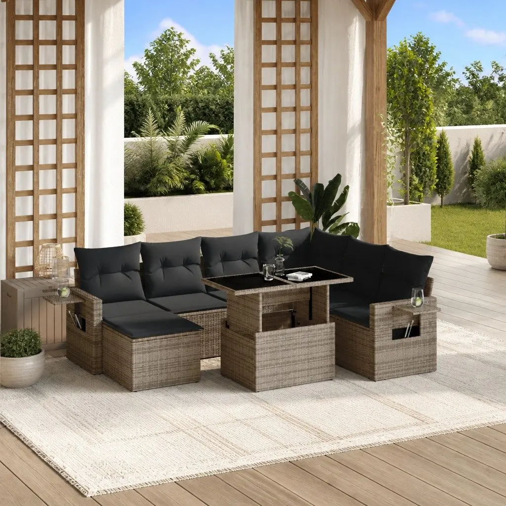 Garden Sofa Set PE Rattan 8 Piece Outdoor Furniture Sectional Grey