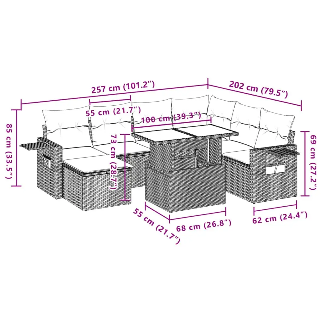 Garden Sofa Set PE Rattan 8 Piece Outdoor Furniture Sectional Grey