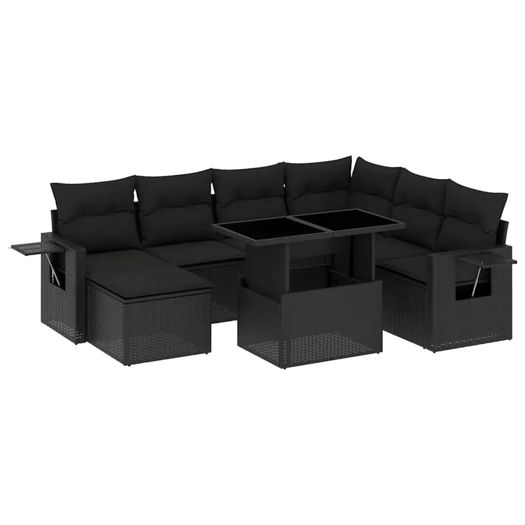 Garden Sofa Set 9 Piece Outdoor Furniture Black Poly Rattan Patio with Cushions