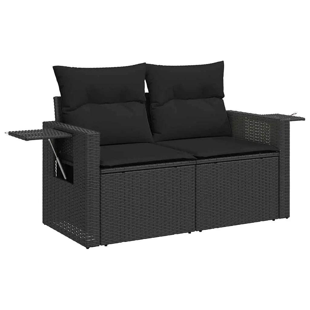 Garden Sofa Set 9 Piece Outdoor Furniture Black Poly Rattan Patio with Cushions