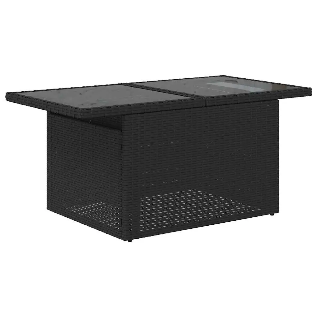 9 Piece Modular Garden Sofa Set Black PE Rattan with Cushions Adjustable Table and Foldable Side Tables Weather Resistant Outdoor Furniture