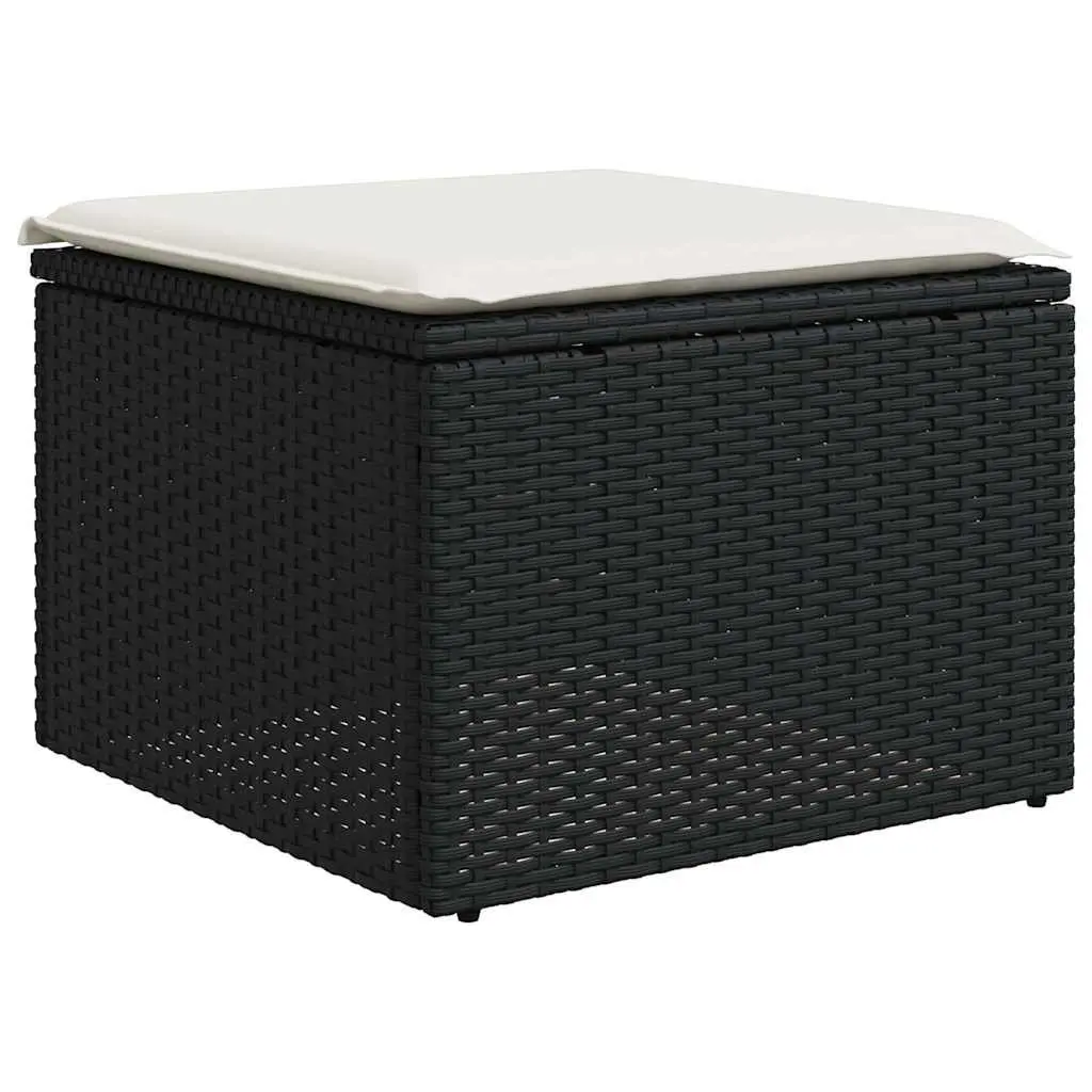 9 Piece Modular Garden Sofa Set Black PE Rattan with Cushions Adjustable Table and Foldable Side Tables Weather Resistant Outdoor Furniture