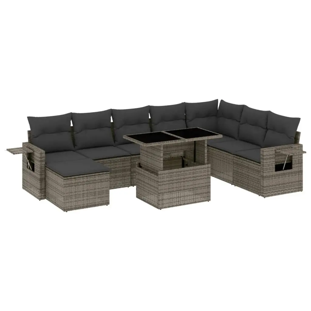 9 Piece Modular Outdoor Garden Sofa Set PE Rattan Grey Patio Furniture with Cushions