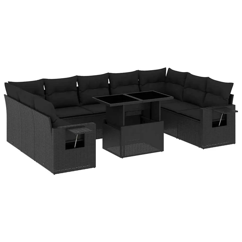 10 Piece Garden Sofa Set Outdoor Furniture Patio Lounge Poly Rattan Black