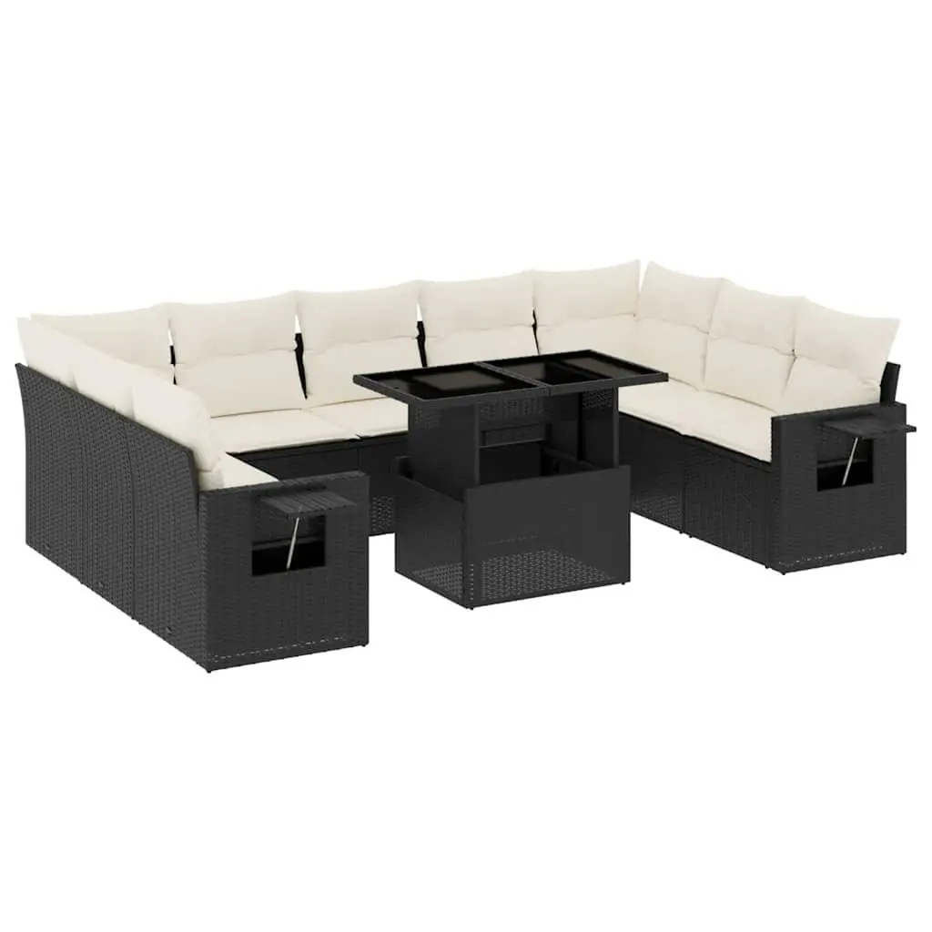 Garden Sofa Set 10 Piece Outdoor Patio Furniture Black Poly Rattan with Cushions