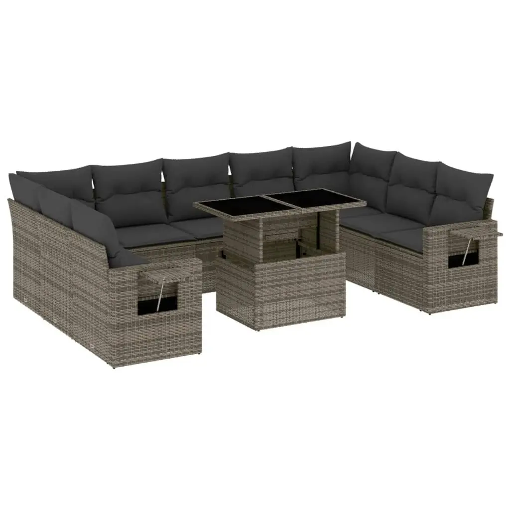 Garden Sofa Set 10 Piece Outdoor Furniture Grey Poly Rattan Modular Patio Lounge