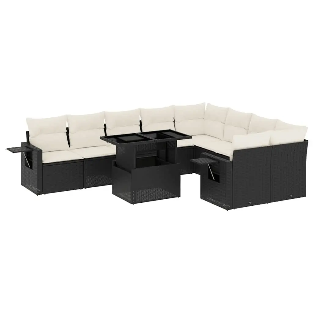 10 Piece Modular Outdoor Sofa Set Black Poly Rattan with Cushions Patio Furniture